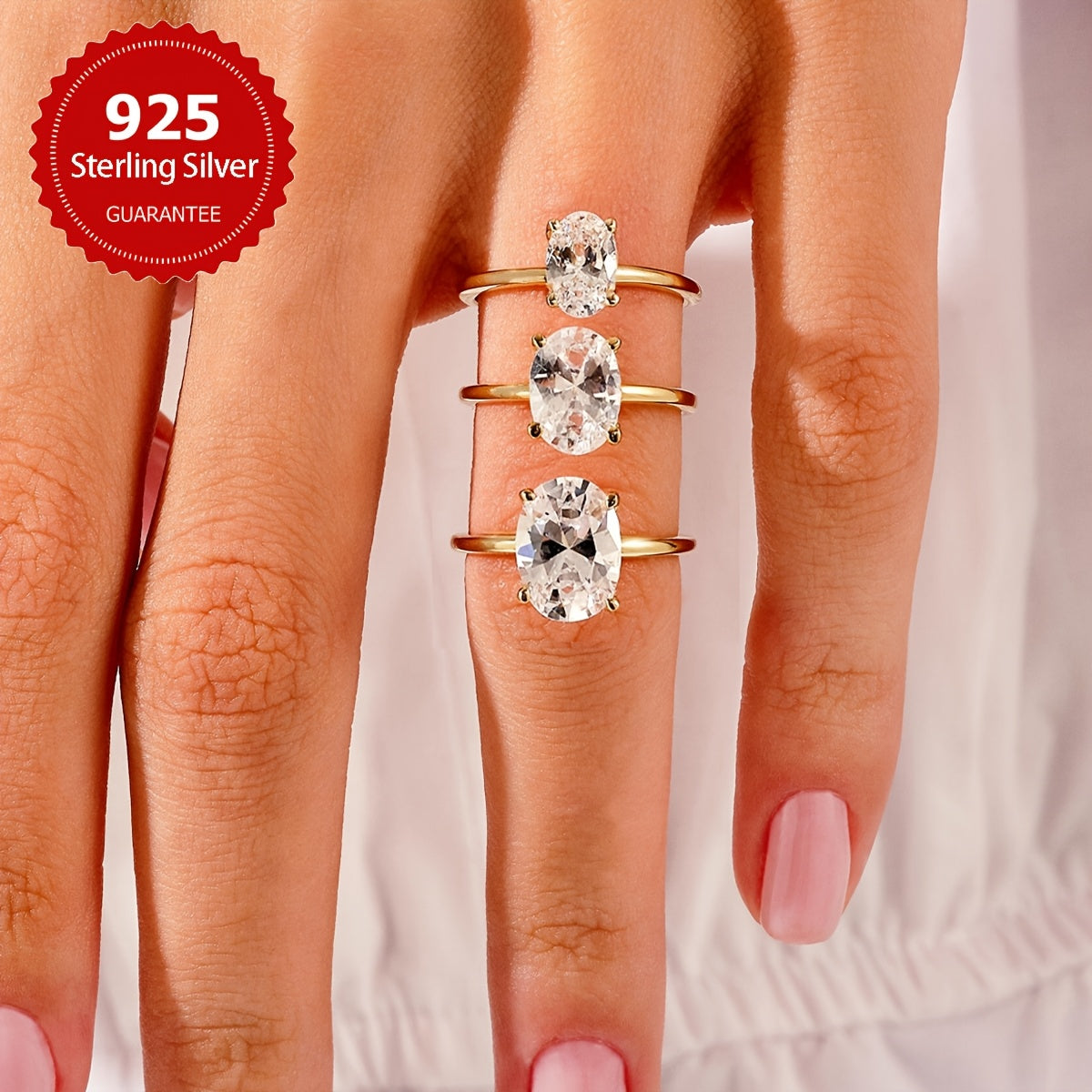 Sterling Silver Oval Cubic Zirconia Engagement Ring 1CT 2CT 3CT for Women