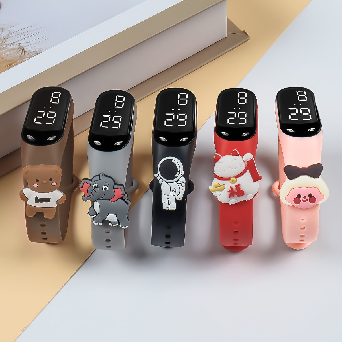 5 dona bolalar raqamli soatlari LED tegish ekran bilan, multfilm charms, rang-barang TPU taqiladigan bandlar