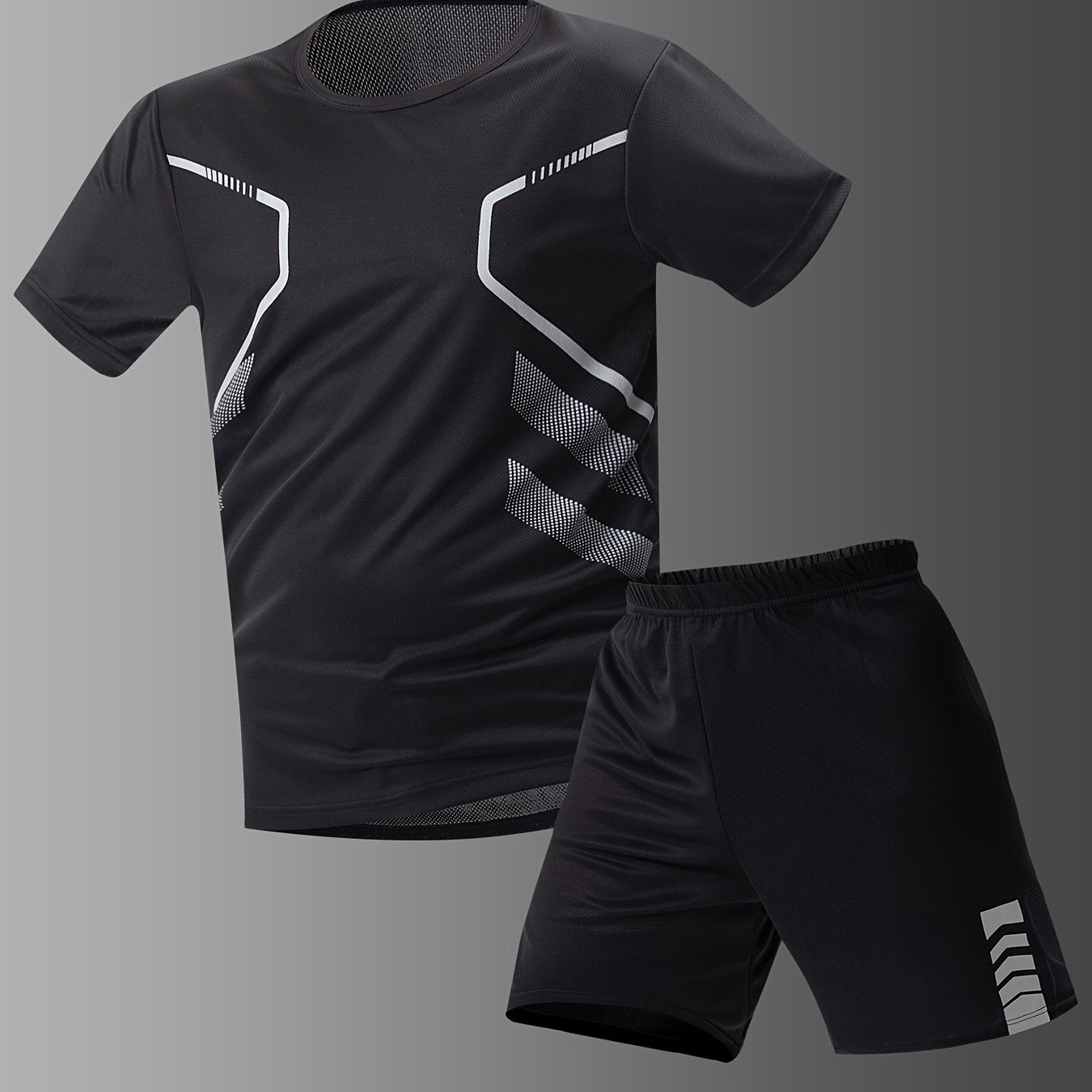 Men's Summer Polyester Sportswear Set T-Shirt and Shorts Printed Design