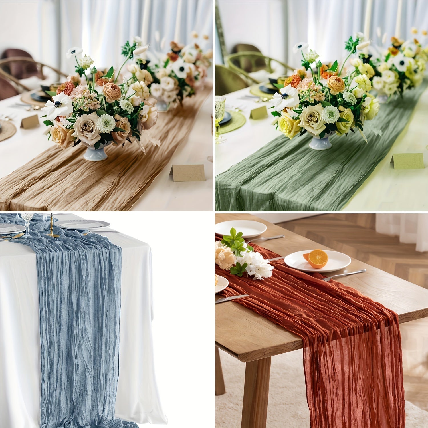 Set of 5 Handmade Polyester Table Runners for Weddings and Events