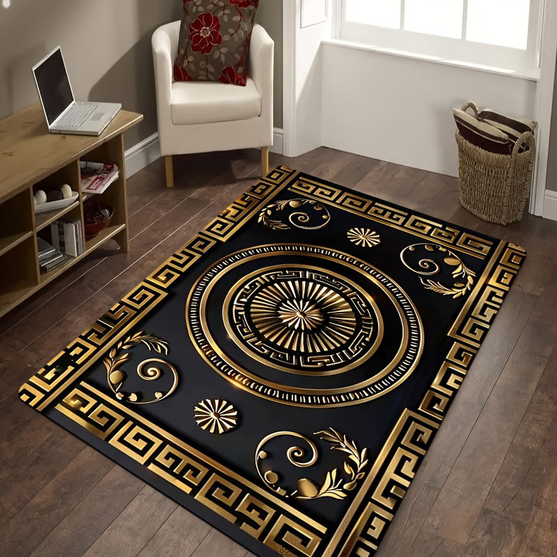 Black and Gold Patterned Rectangle Carpet for Kitchen Living Room Bedroom Indoor Door Mat