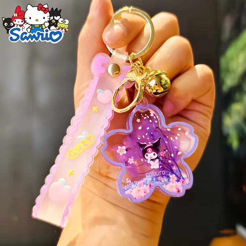 Llavero de felpa con flor de cerezo para llaves de coche y regalos, colgante de botella de arena movediza