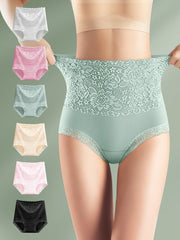 Bragas de encaje de cintura alta para mujer, ropa interior de algodón sin costuras, pack de 6