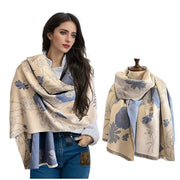 Women’s Warm Imitation Cashmere Scarf with Plant Print for Winter