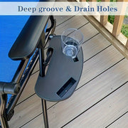 Black Folding Chair Attachment with Beverage and Snack Trays for Outdoor Use