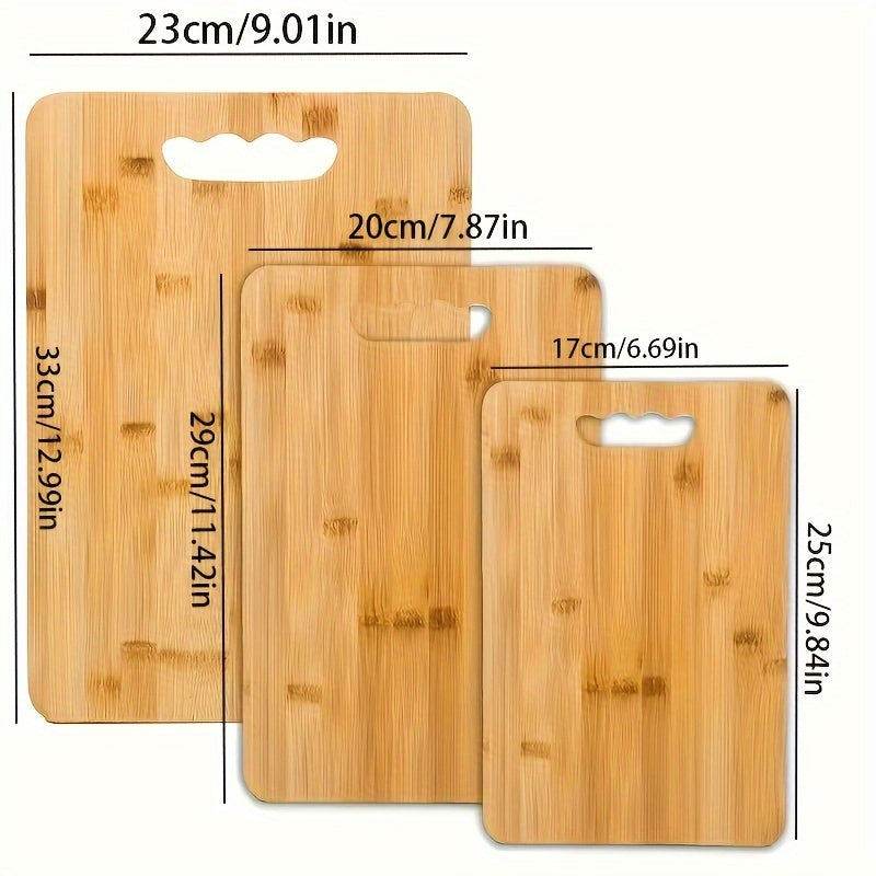 3-Piece Bamboo Cutting Boards Set for Chopping Slicing and Serving Kitchen Use