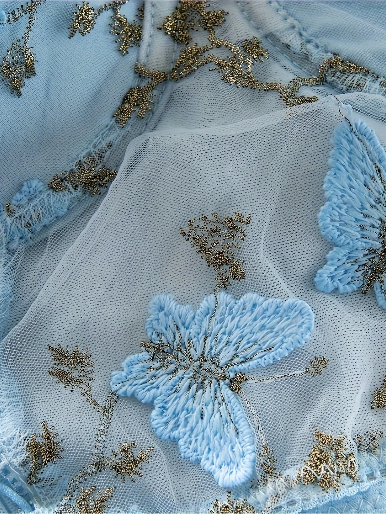 Women’s Sheer Mesh Embroidered Butterfly Bra Top with Steel Ring Detail