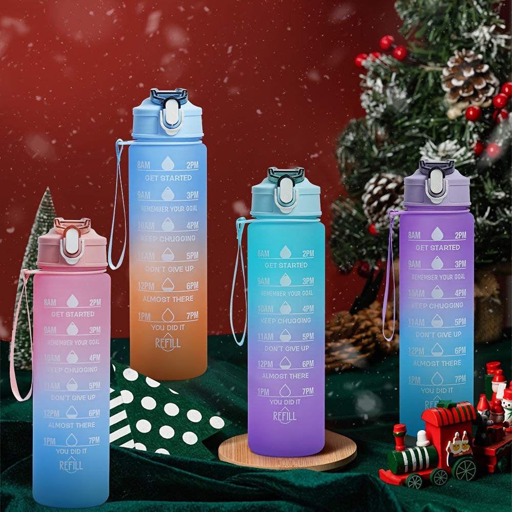 Water Bottle with Straw and Time Marker BPA-Free Leakproof Lightweight for Fitness Gym Yoga Hiking