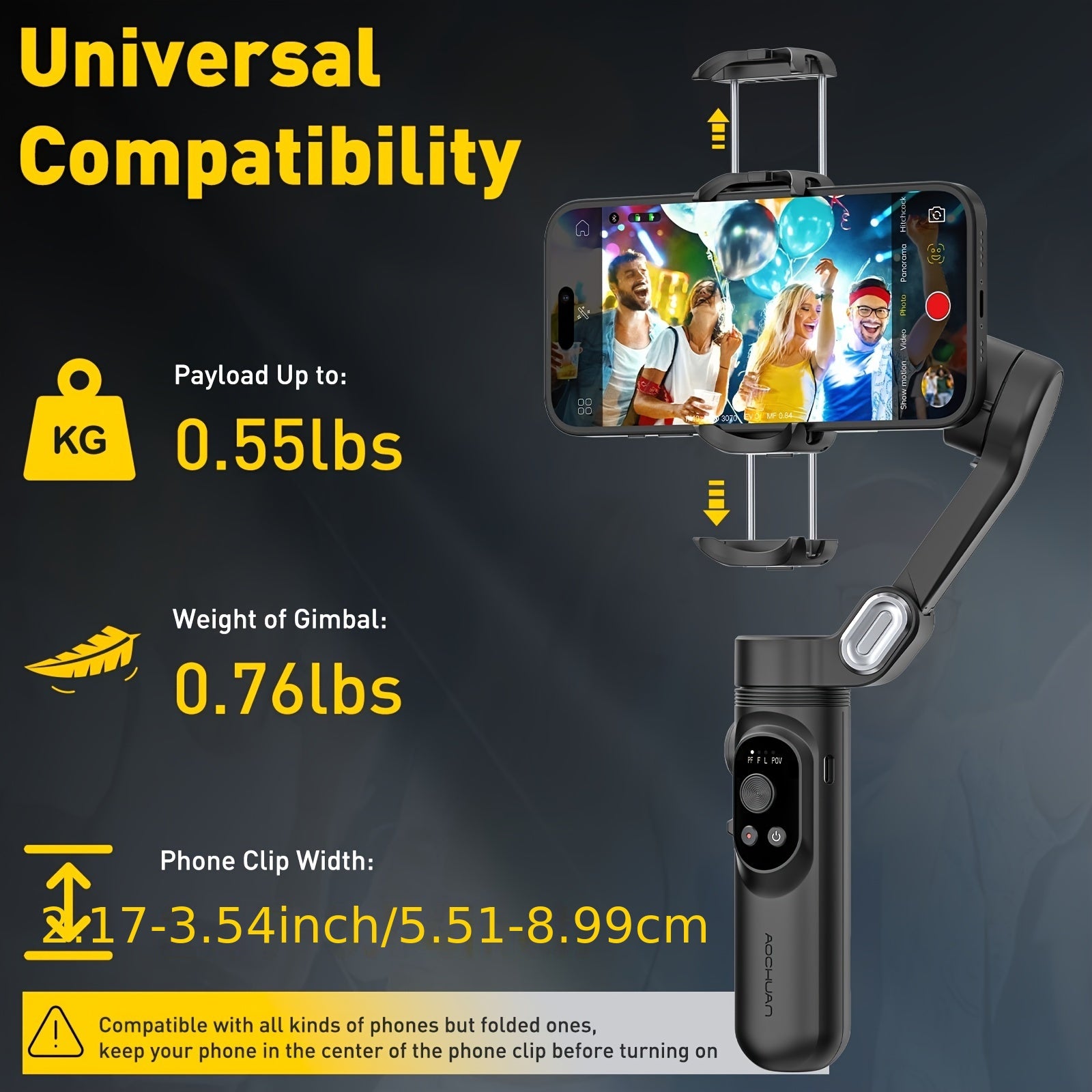 Estabilizador de gimbal para smartphone con luz LED integrada, plegable de 3 ejes para vlogging en iPhone y Android