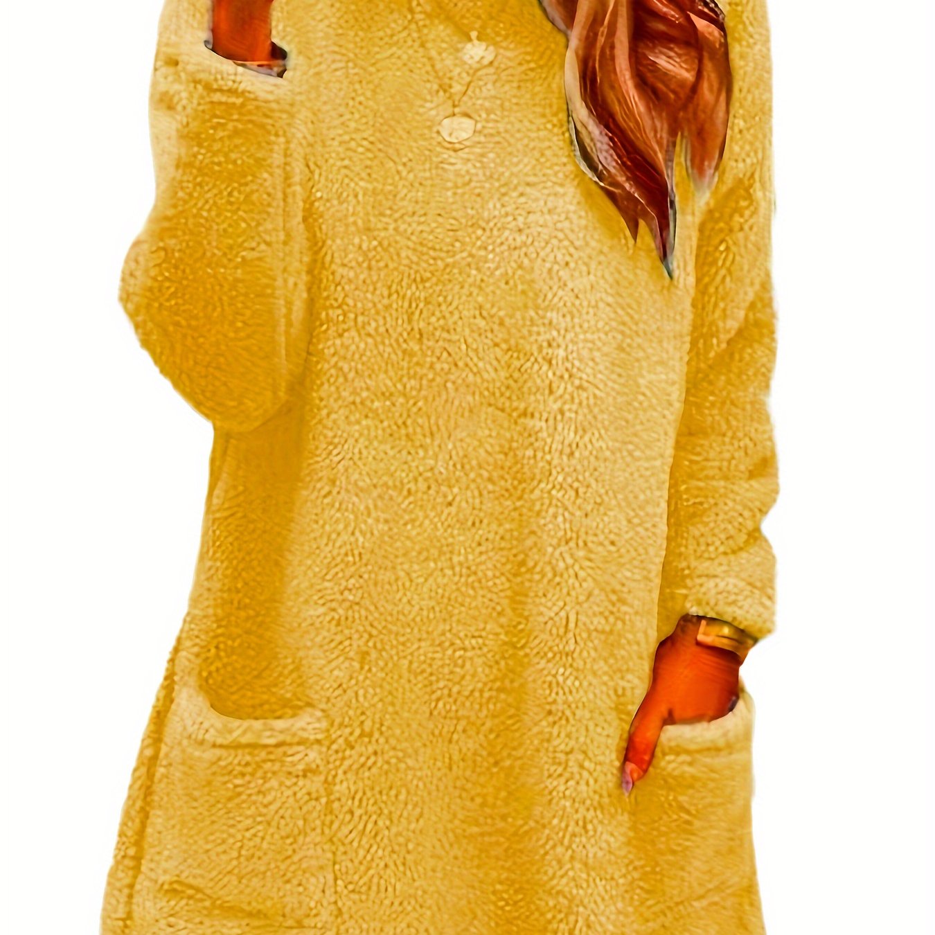 Plus Size Women's Fleece Sweatshirt Long Sleeve Round Neck Pockets