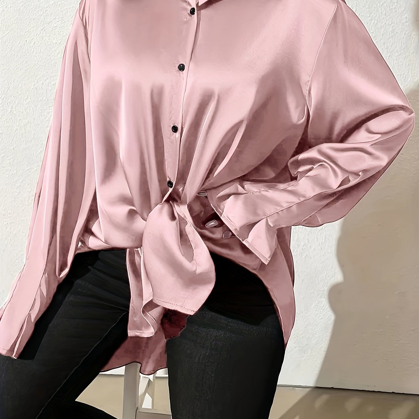Women Black Long Sleeve Shirt Solid Color Office Blouse Versatile