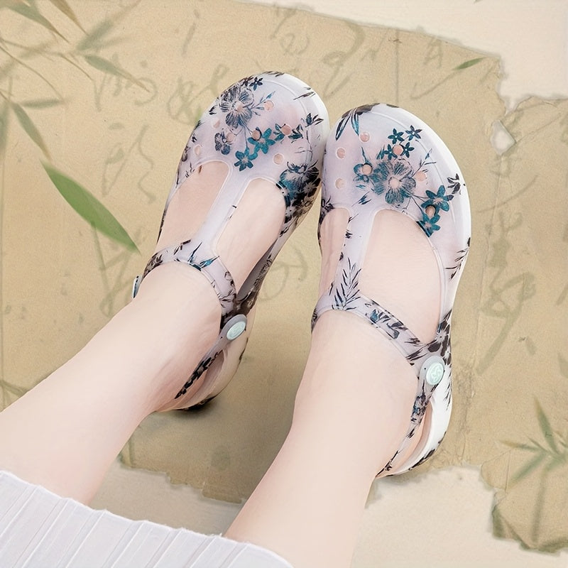 Women Thick Sole Clogs Floral Print EVA Platform Shoes Beach Outdoor