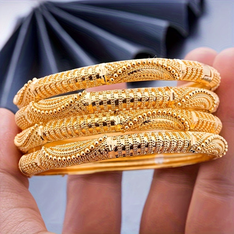 Women's Open Bangle Bracelets 24K Gold Plated Ethnic Style for Weddings and Celebrations