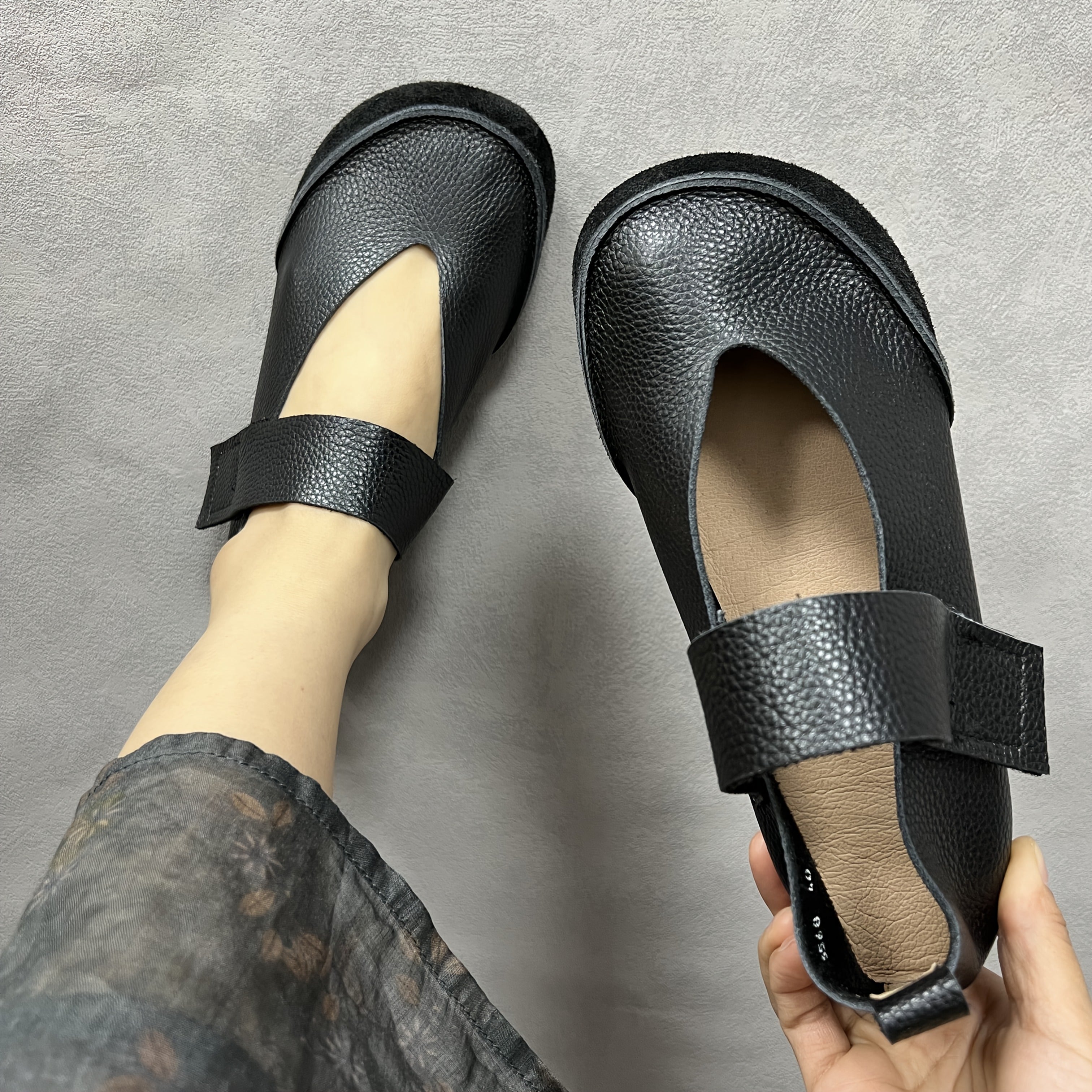 Women's Genuine Leather Mary Jane Flats Brown Breathable Comfortable