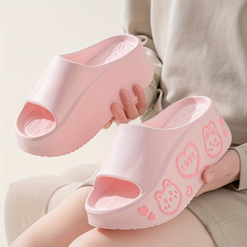 Women's Pink EVA Cartoon Bear Platform Slides Summer Beach Sandals