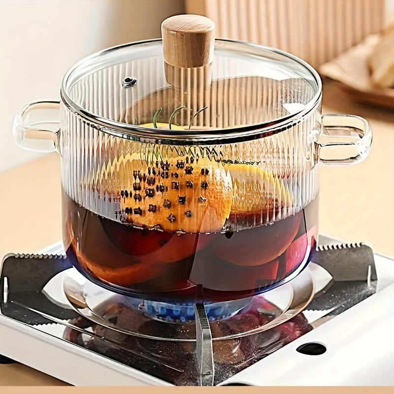 Glass Cooking Pot with Lid 1.6L Borosilicate Heat-Resistant Stove Top Kitchenware