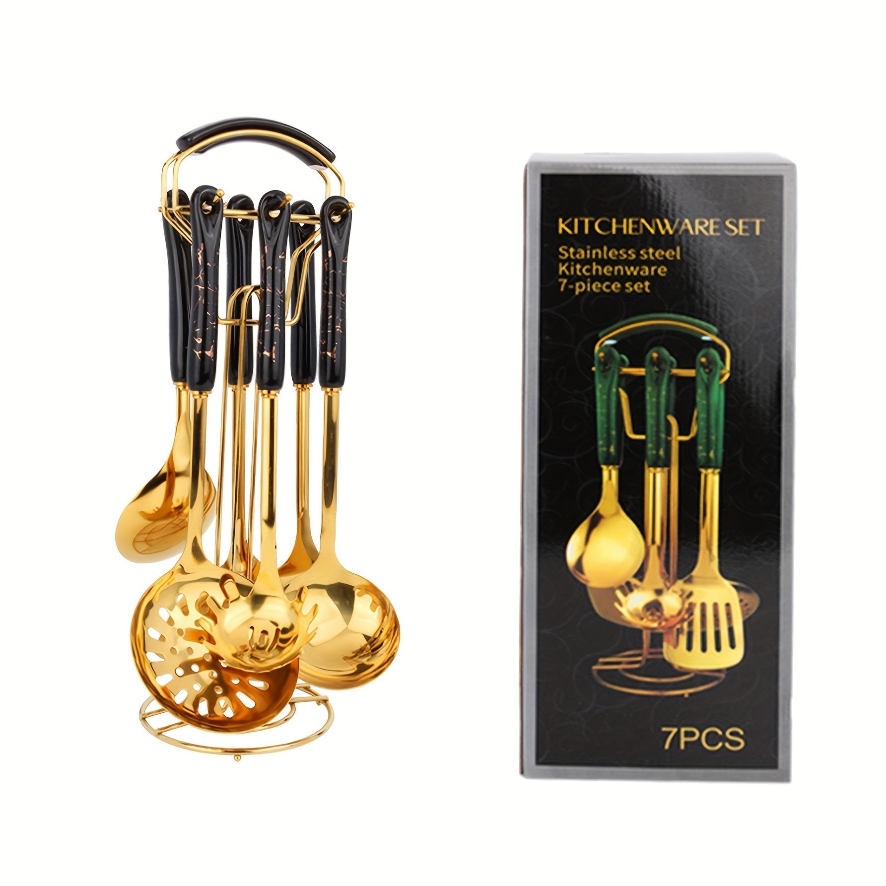 Nordic Stainless Steel Kitchen Utensil Set with Ceramic Handles, 7 Pieces