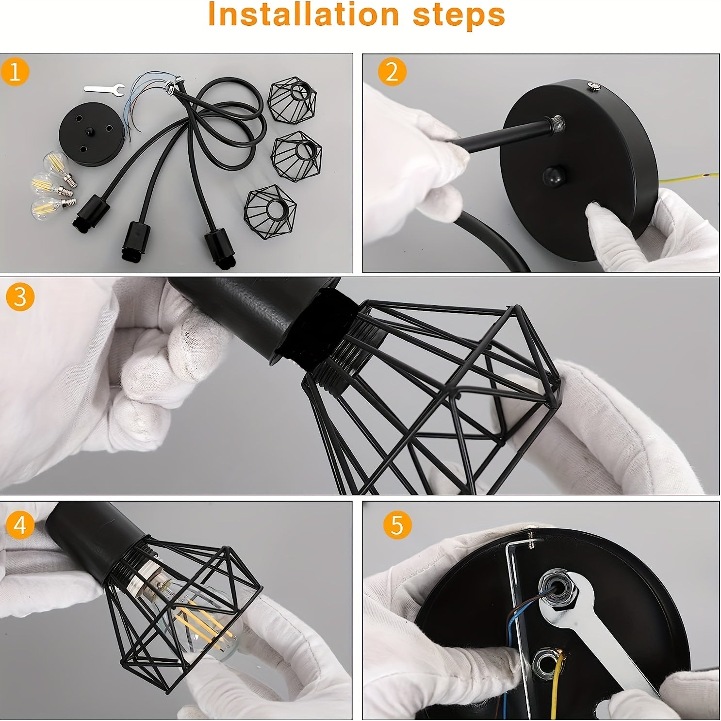 Lámpara de techo de metal negro con 3 luces, base E14, semi empotrada para dormitorio, sala de estar, comedor