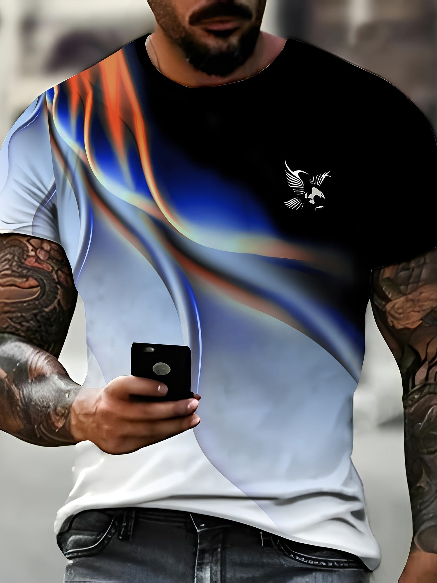 Plus Size Men's T-Shirt with Abstract Graphic Crew Neck Summer Polyester Casual Fitness Leisure