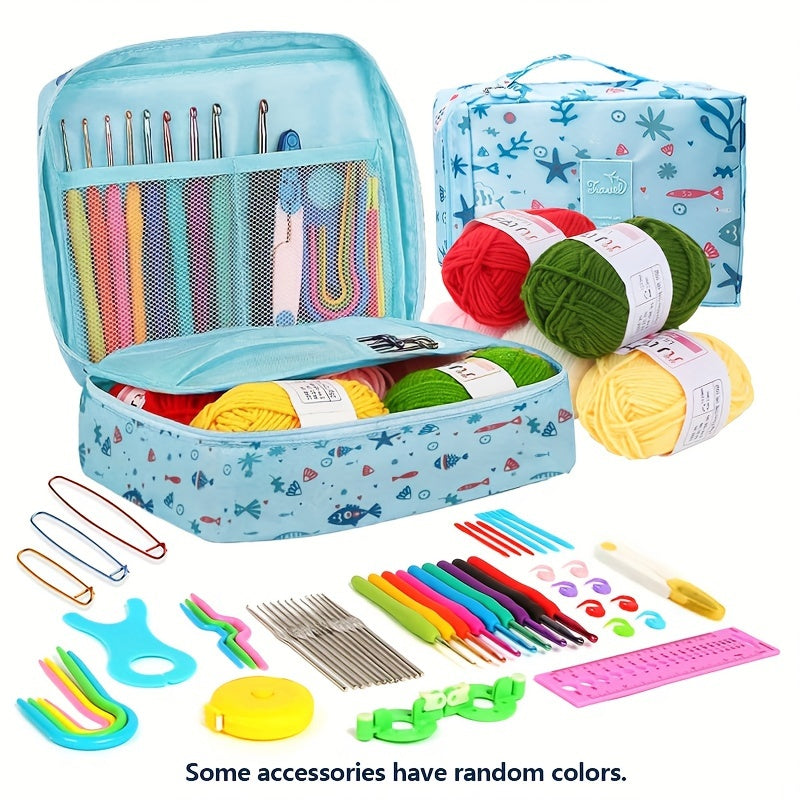 59-Piece Crochet Kit for Beginners with Metal Hooks Yarn Balls Needles and Case