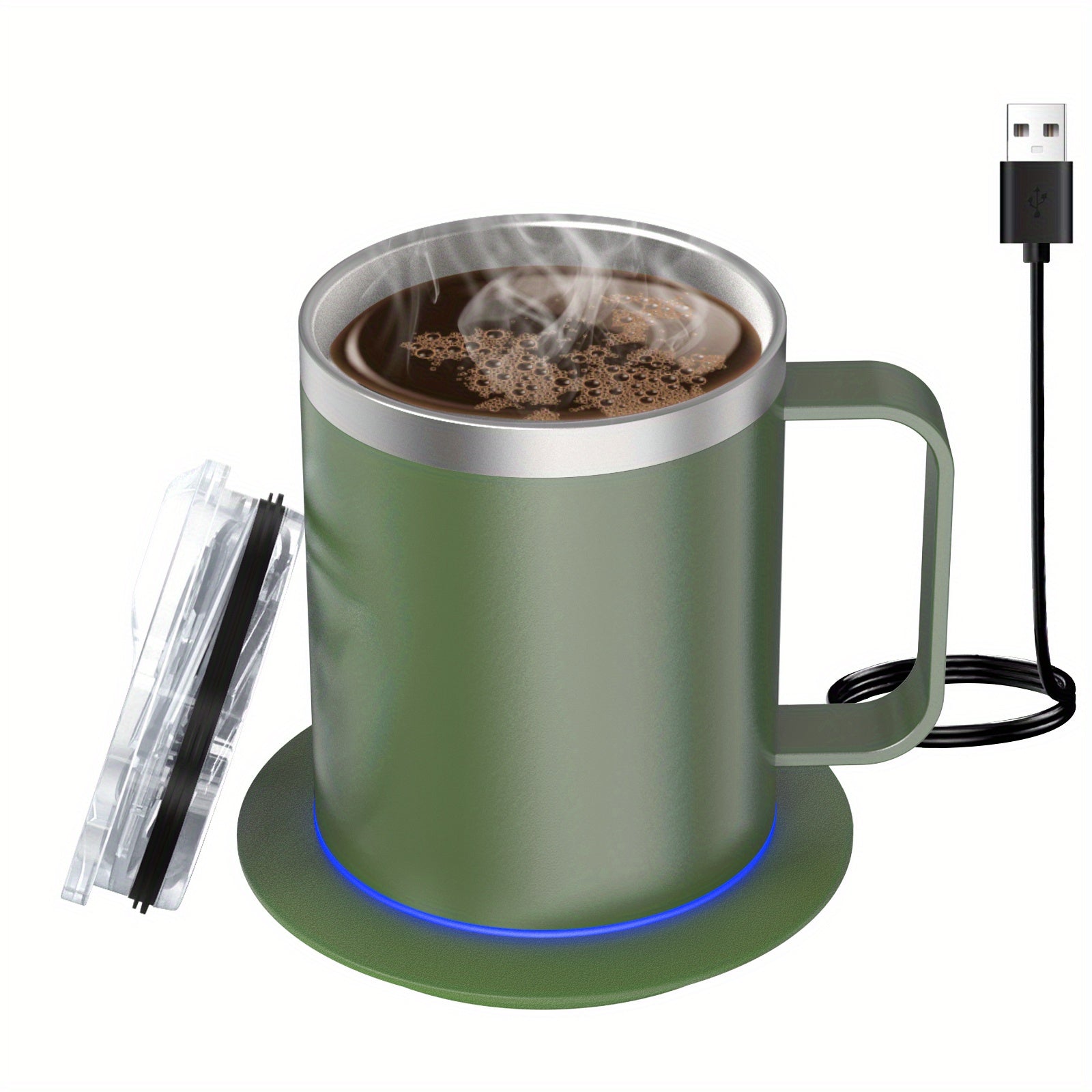 Electric Coffee Mug Warmer Set with Heating Base and Lid for Desk