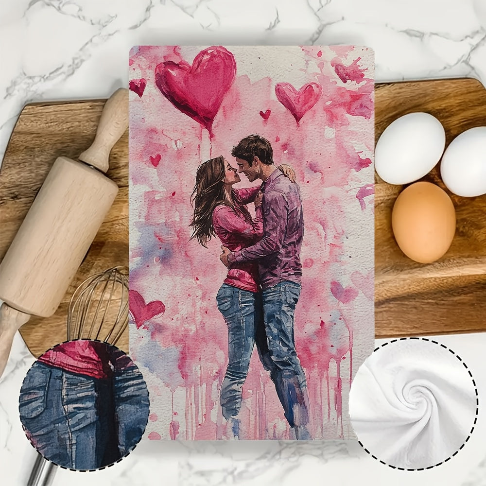 2 ta Sevgi uchun 14-fevral oshxona sochiqlari to'plami, Zamonaviy qirg'oq dizayni, Yuqori so'riluvchi polyester mato, To'plamda 16x24 dyuym o'lchamdagi, Bayram bezaklari uchun zamonaviy qo'l sochiqlari - SKU 2KYSYS1217571, Idish sochiqlari kiritilgan