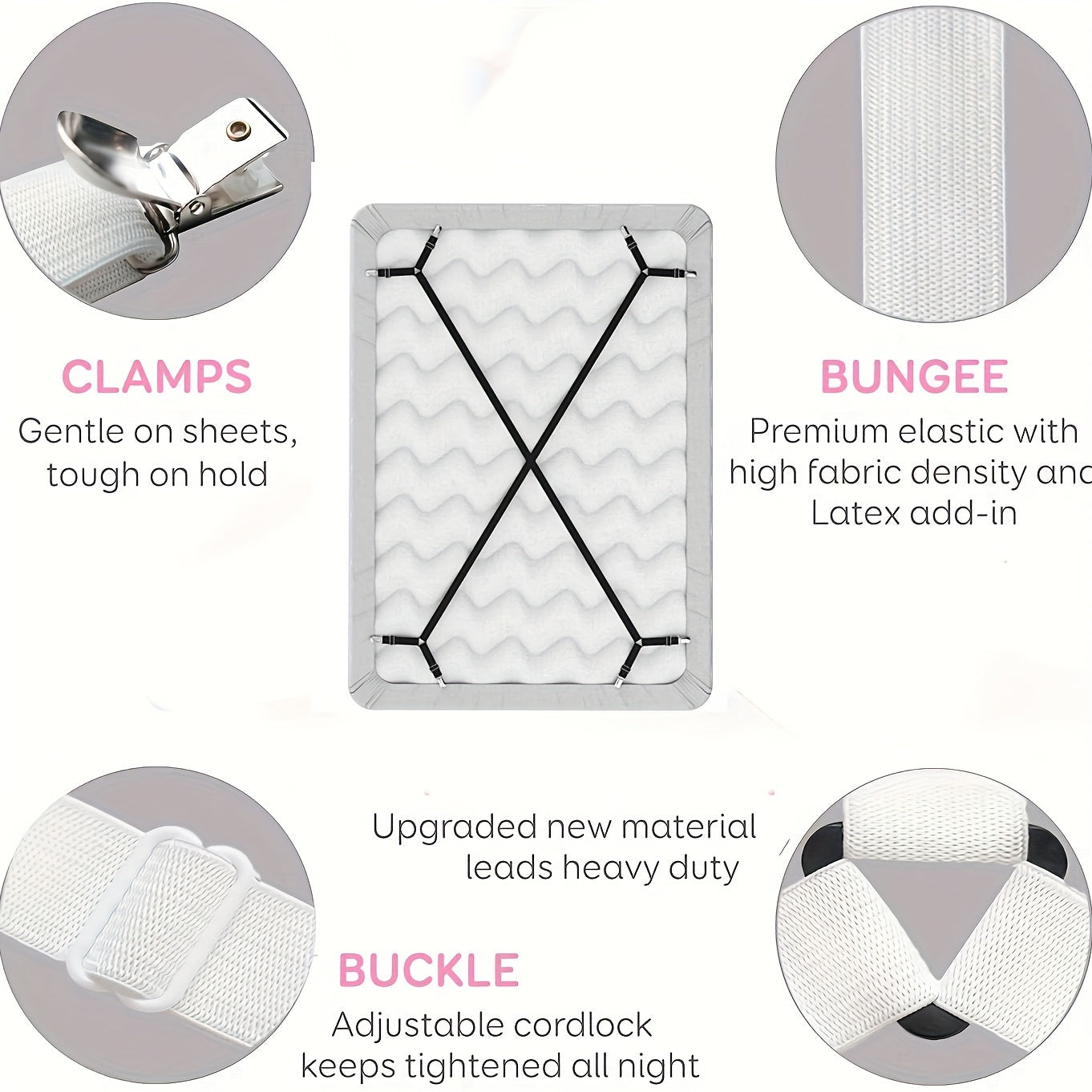 Set of 2 Bed Sheet Holder Straps Adjustable Elastic Fasteners for Fitted Sheets