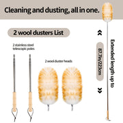 2-Pack Wool Duster Set with Extendable Handle for Ceiling Fans and Furniture