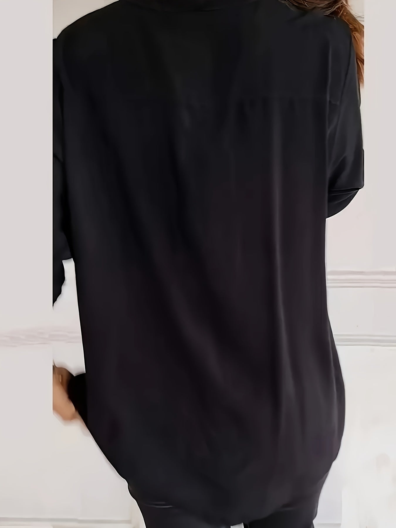 Women's V-Neck Blouse with Sequin Details Solid Color Long Sleeve Spring Fall