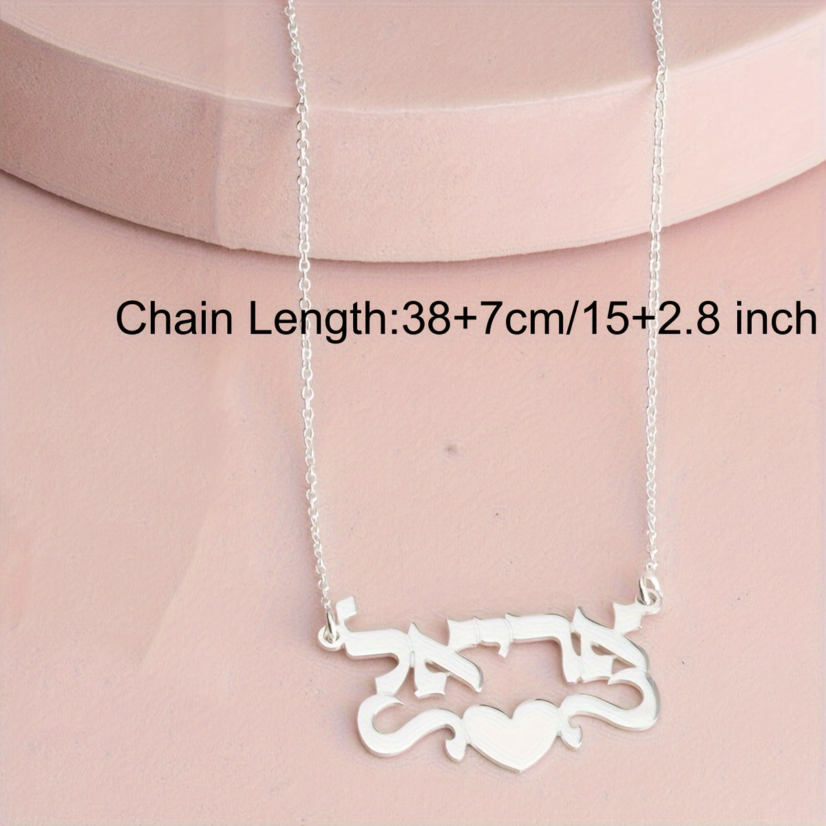 Stainless Steel Hebrew Name Necklace with Love Ribbon Pendant Jewelry