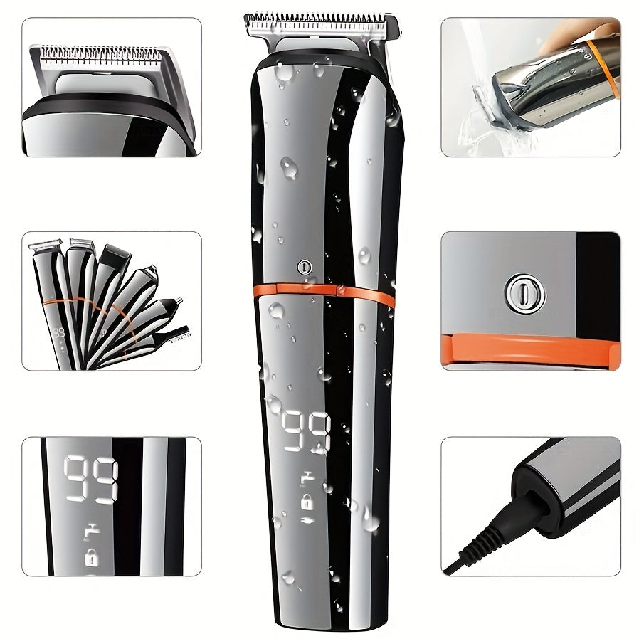 Cordless grooming kit with LED display beard trimmer hair clippers nose ear trimmer electric razor USB rechargeable