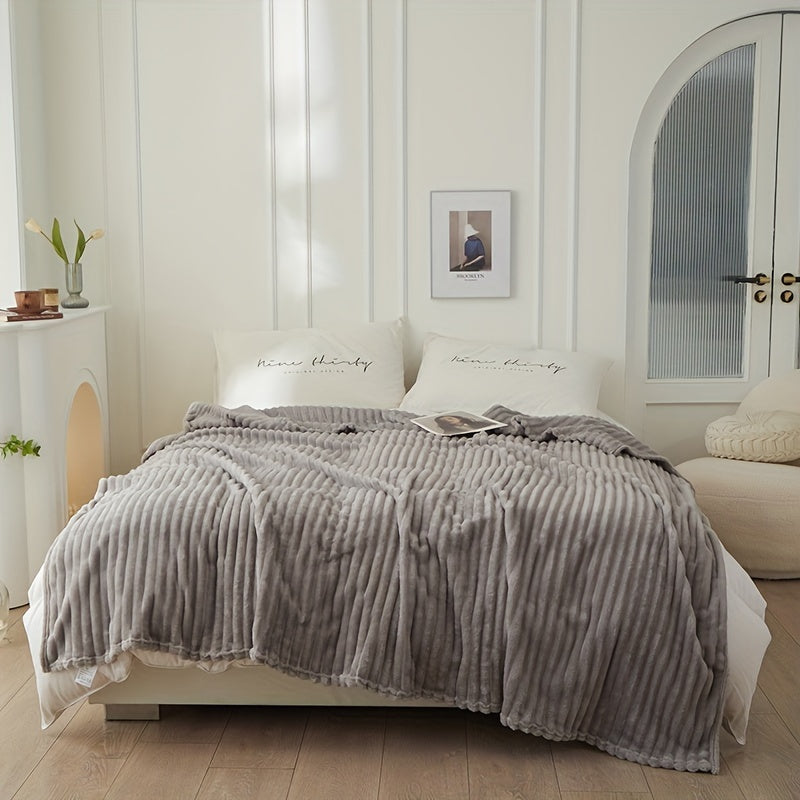 Large Plush Blanket with Thick Stripes for Cozy Comfort