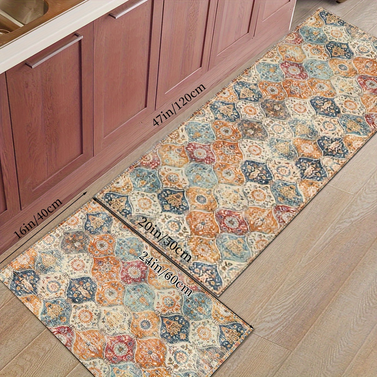 Alfombra de cocina bohemia marroquí antideslizante, absorbente, rectangular, de poliéster, fácil de limpiar