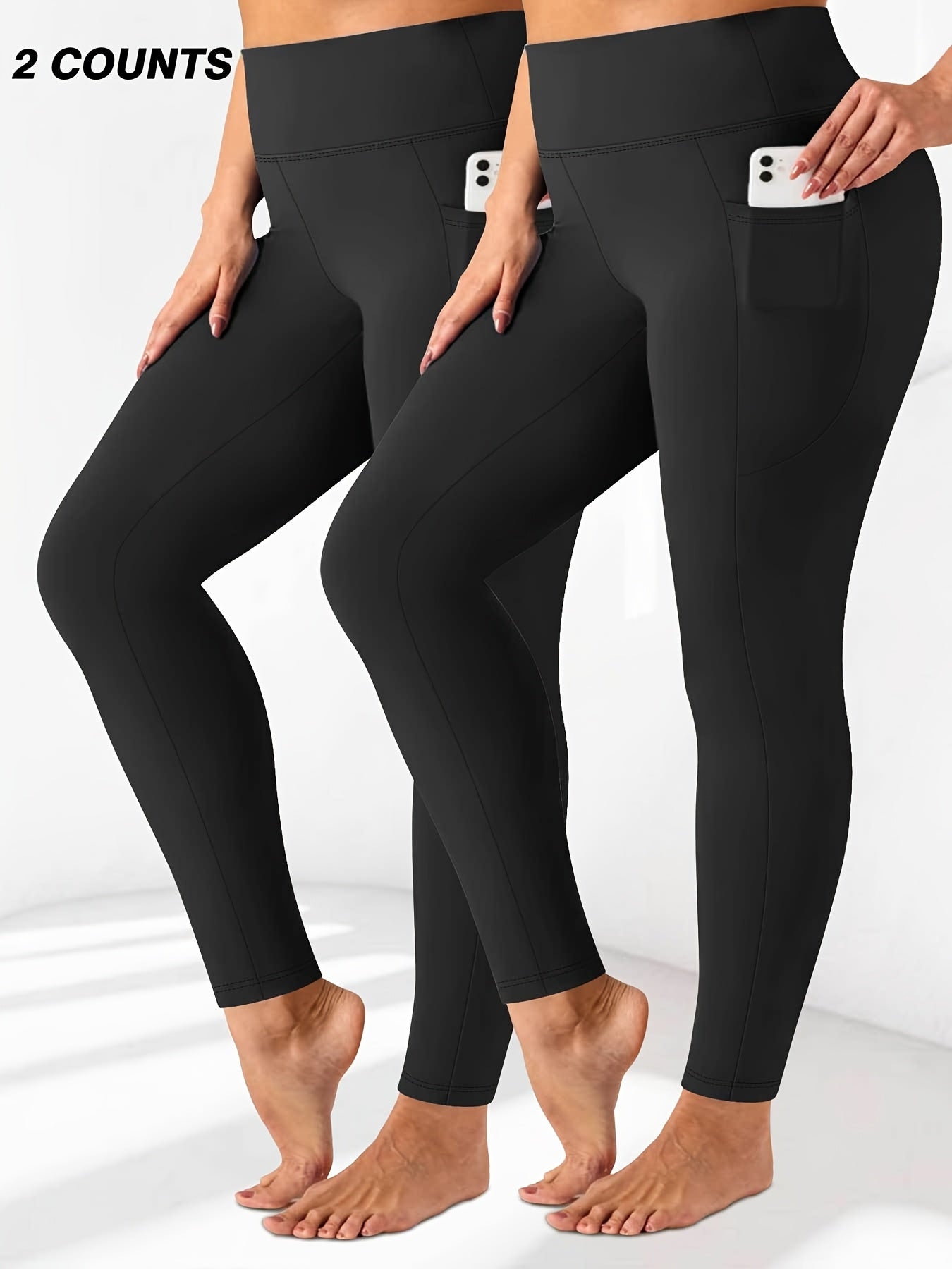 Women Yoga Pants 2pcs Large Size High-Waisted Tummy Control with Pockets