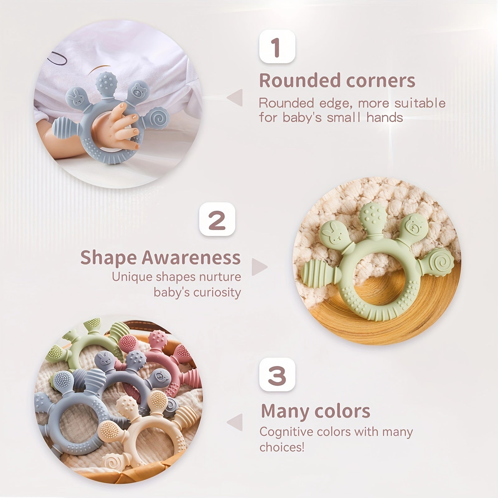 Силиконовая прорезыватель для младенцев: без BPA, пищевой класс, безопасно для детей от 0 до 3 лет