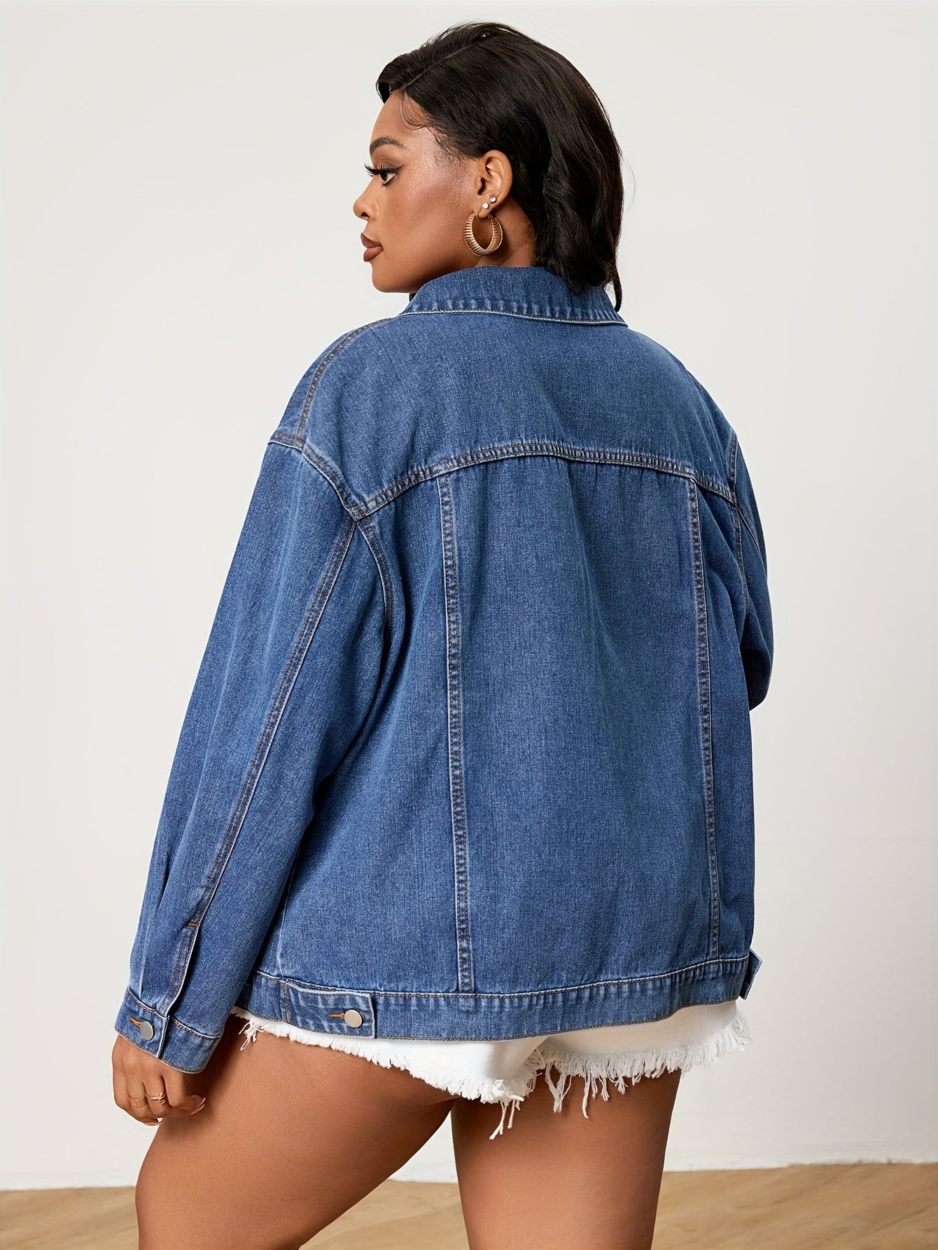 Plus-Size Women's Pearl Distressed Denim Jacket Outerwear