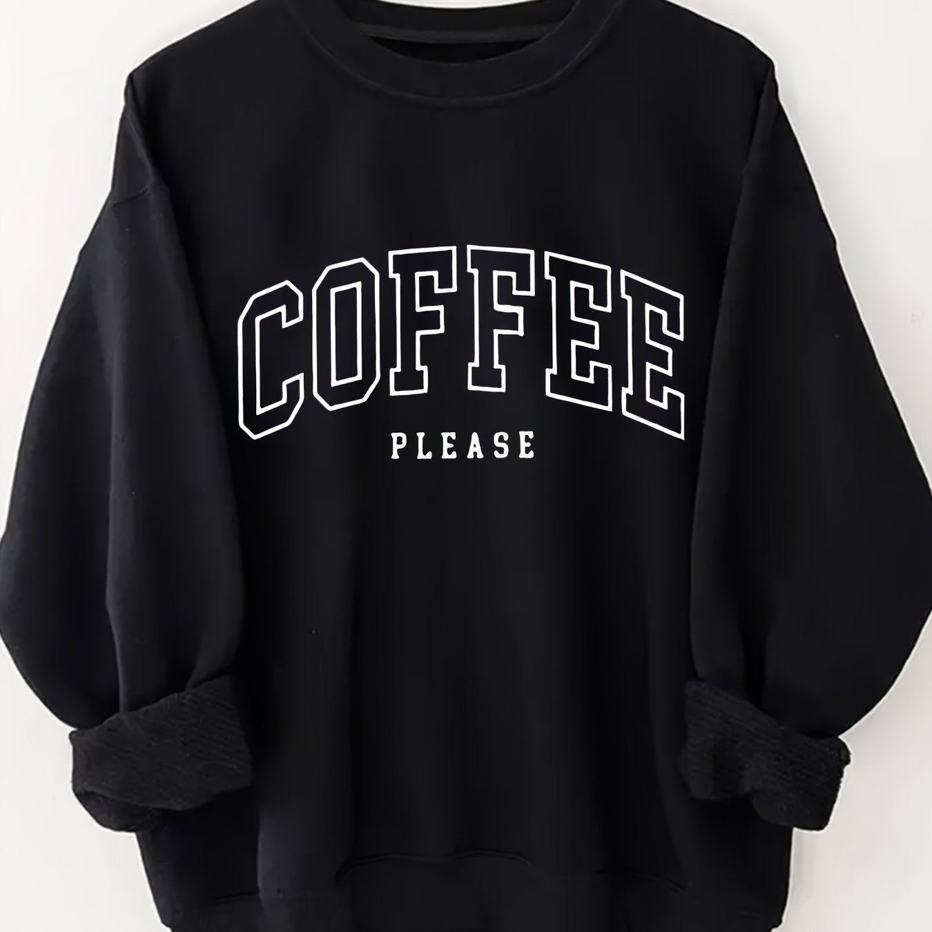 Plus Size Coffee Print Pullover Sweatshirt Long Sleeve Casual Fall Spring