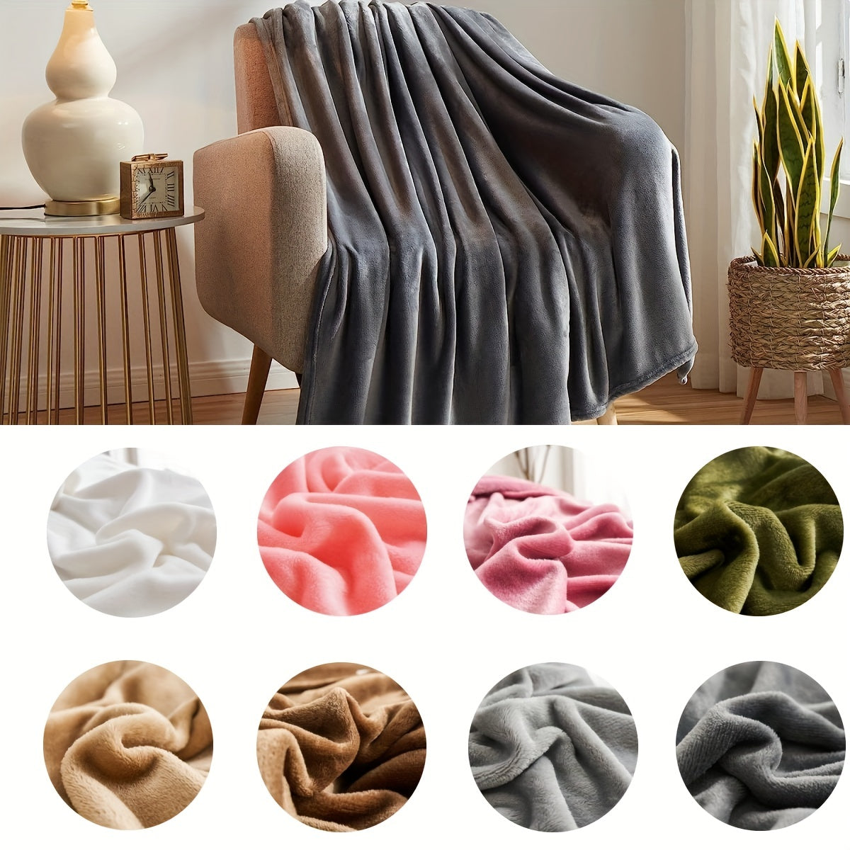 Ultra-Soft Flannel Throw Blanket Lightweight Bed Sofa Solid Colors