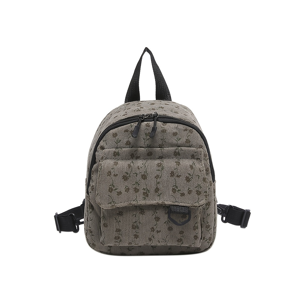 Милый мини-рюкзак из вельвета с цветочным принтом, регулируемыми ремнями и застежкой-молнией