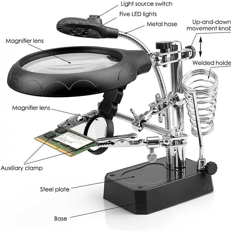 3-in-1 Soldering Station with Magnifying LED Light and Auxiliary Clip for Electronics and Crafting
