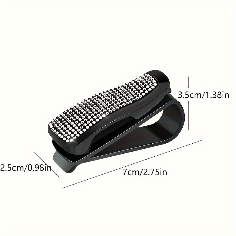 Car Sun Visor Glasses Holder Rhinestone Embellished Plastic Eyeglasses Clip