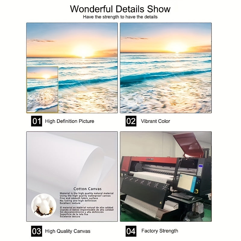 Modern Wave Beach Sunset Canvas Wall Art Set 3 Pieces Frameless Portrait Indoor Decor