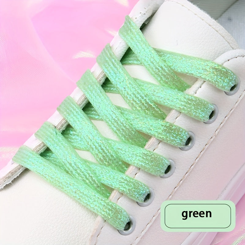Women's White Canvas Sneakers with Colorful Sparkling Shoelaces