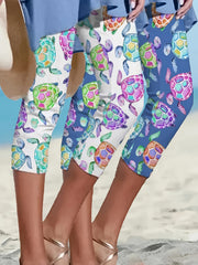 Women's Plus Size Turtle Print Fitted Capri Pants Set of 2