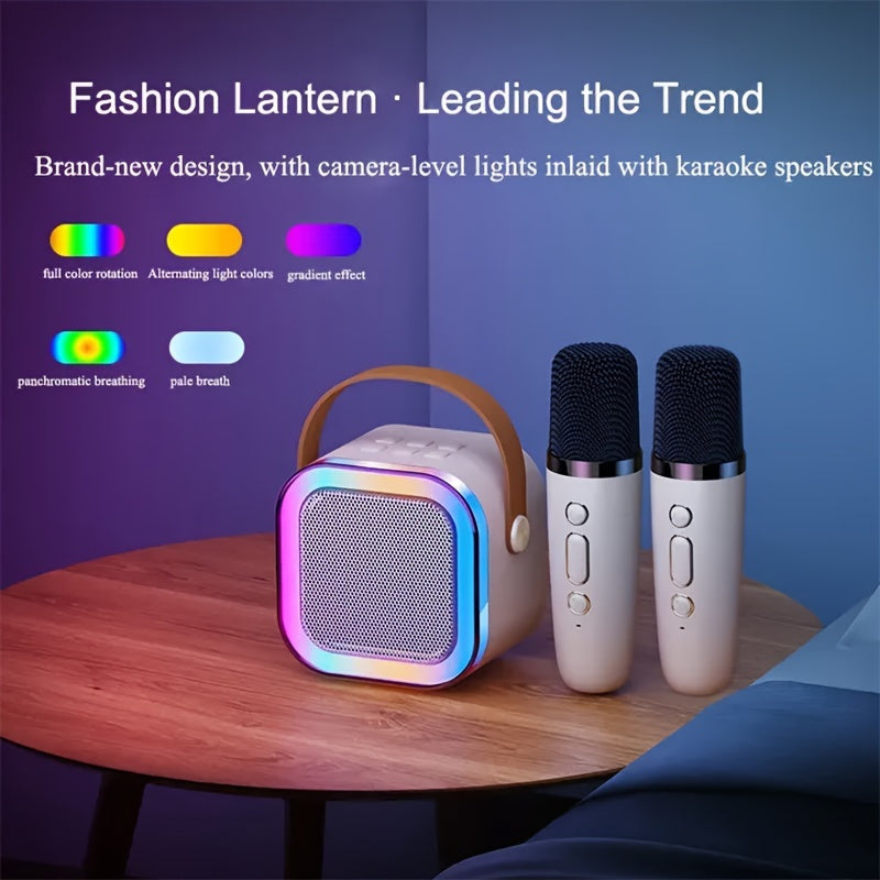 Portable Karaoke Machine with Wireless Microphone LED Lights Voice Change Support TF Card for Family Parties and Adults