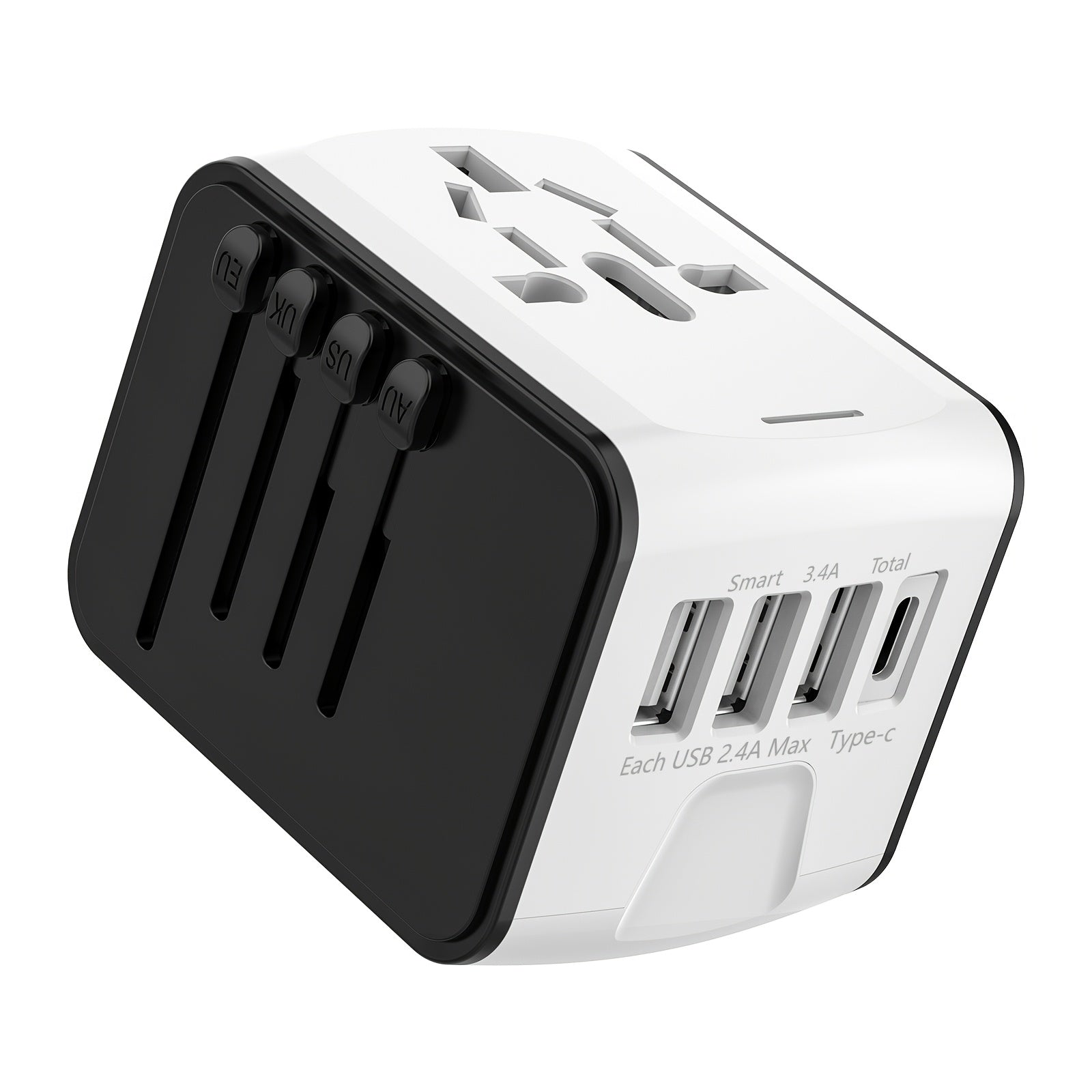 Adaptador de viaje universal de 2500W con protección de seguridad para más de 150 países, compacto y portátil