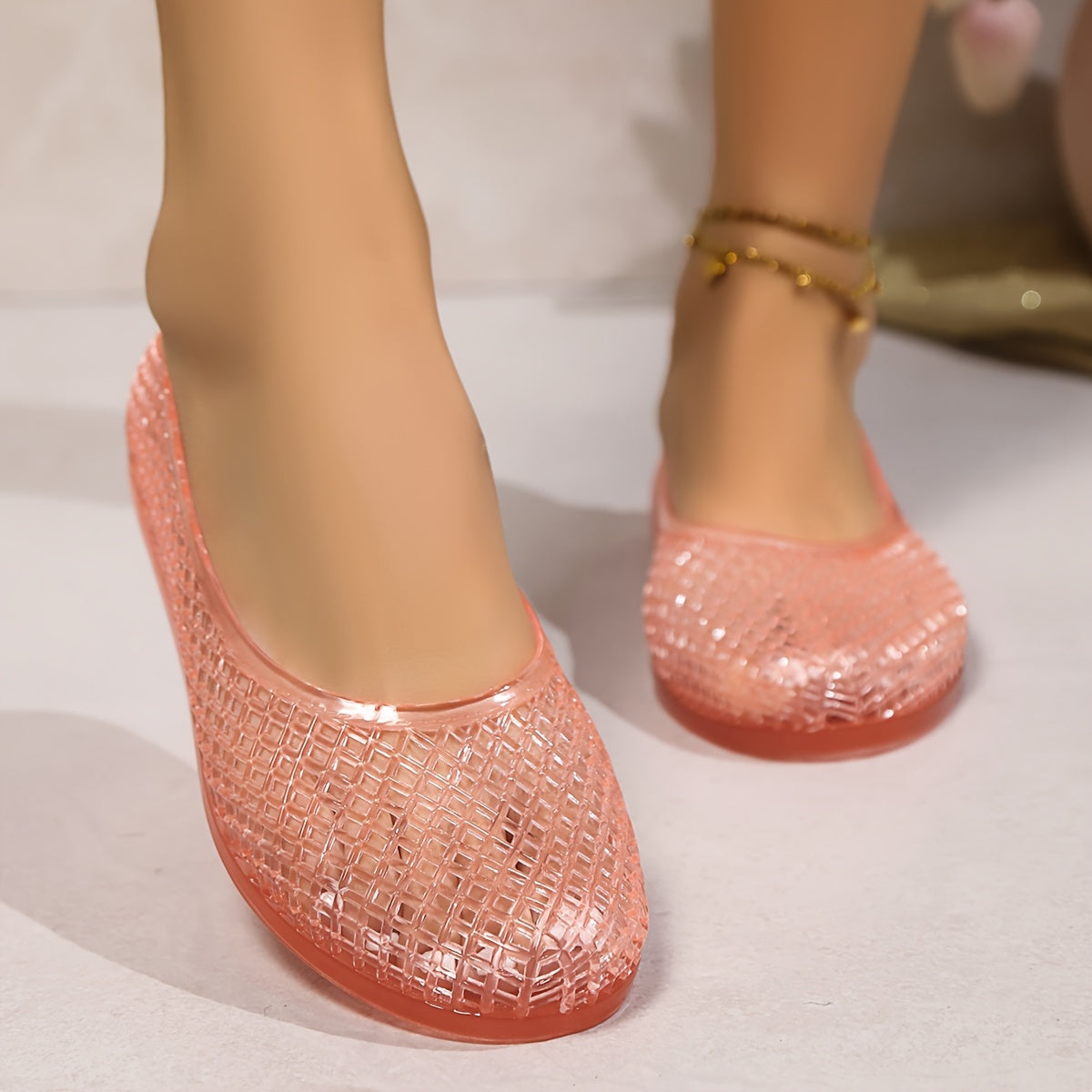 Women's Crystal Jelly Sandals Non-Slip Flat Beach Rain Shoes