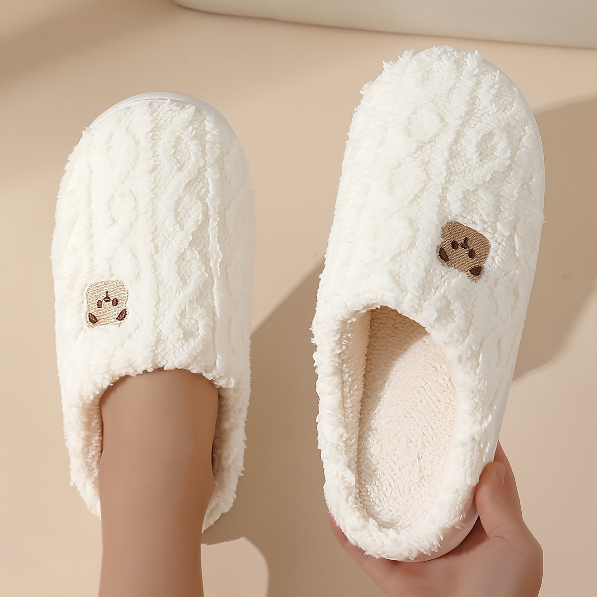 Women's Cozy Fleece Bear Slippers for Home Warmth