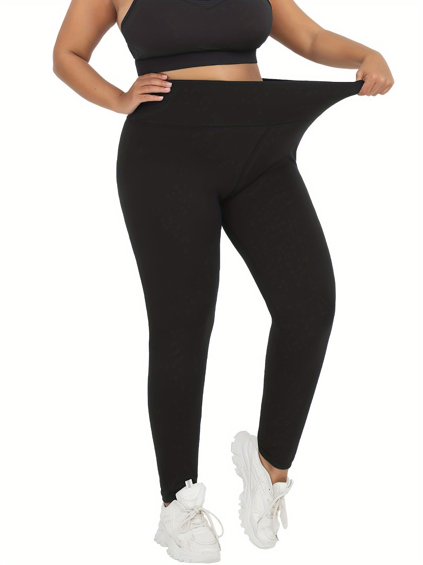 Plus Size High-Waisted Tummy Control Yoga Leggings for Women Blue