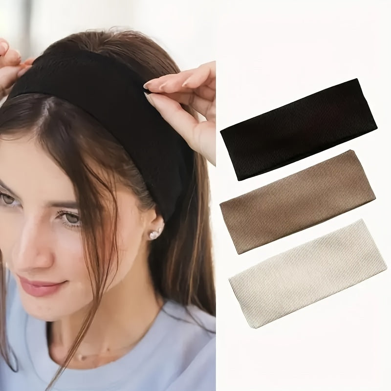 Unisex Sporty Polyester Spandex Headbands 3-Piece Set for Workout Yoga Running